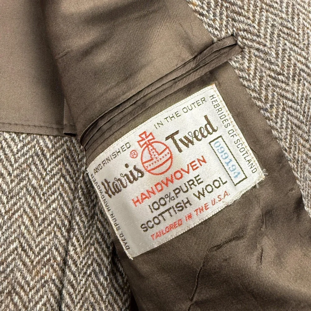 Harris Tweed Sport Coat Mens 42 Brown Wool Herringbone Blazer USA Handwoven